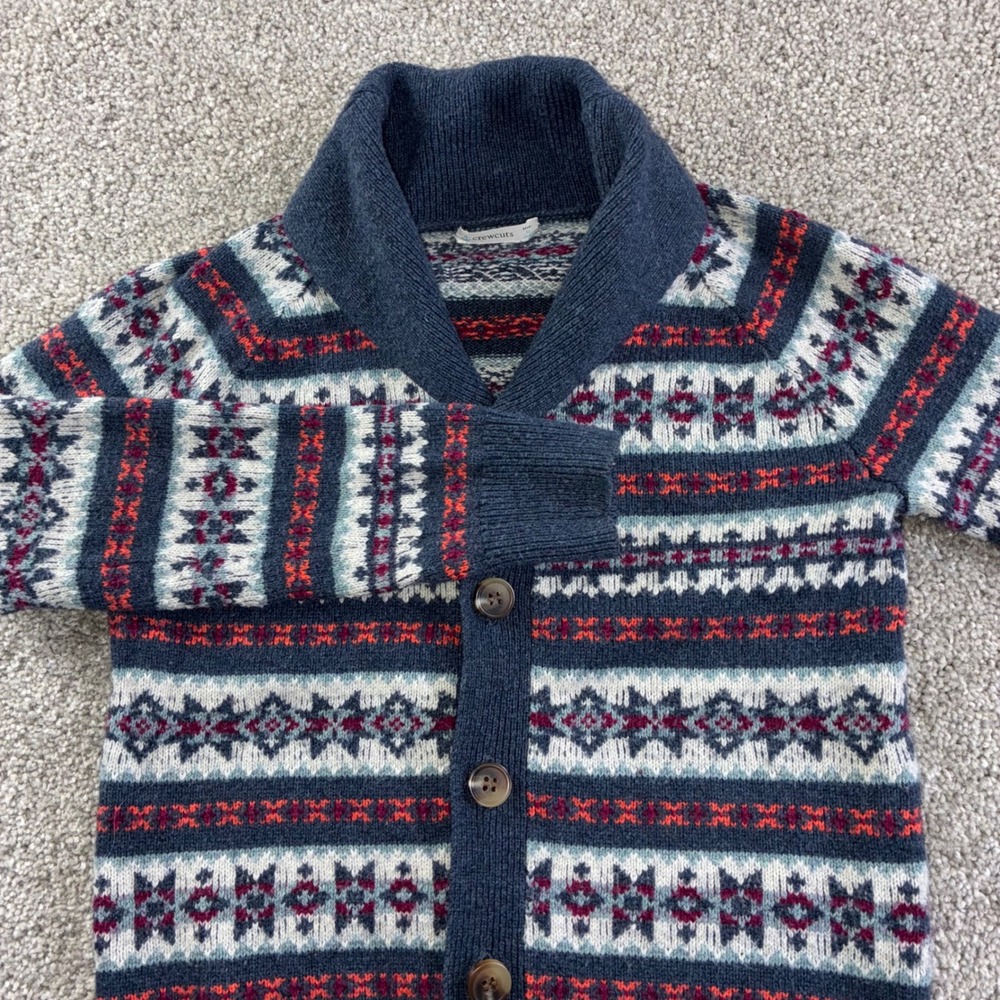 Crewcuts‎ Boys M Fair Isle Shawl Collar Cardigan Sweater Blue Casual Cozy